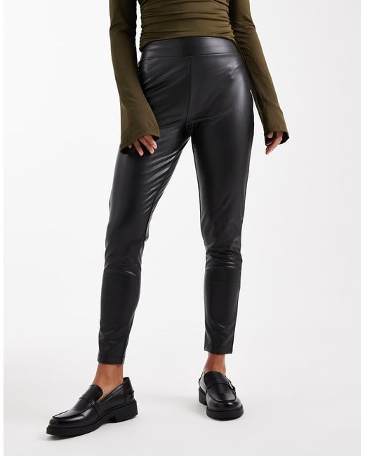 Miss Selfridge Black Faux Leather Pull On Legging