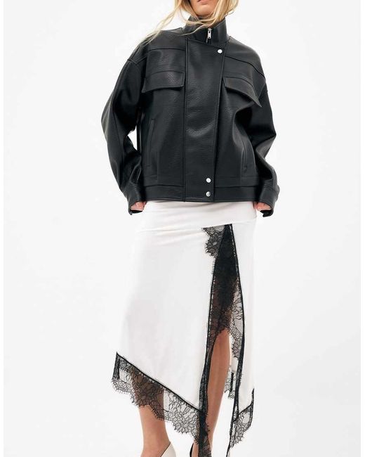 NA-KD White Asymmetric Lace Midi Skirt