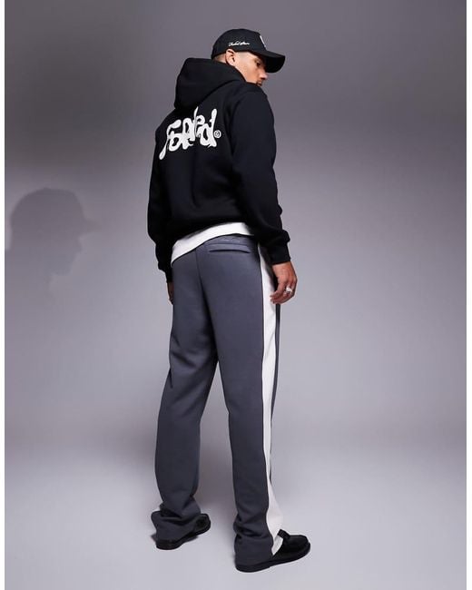 Faded Store Blue Wide Leg Contrast Side Stripe joggers for men