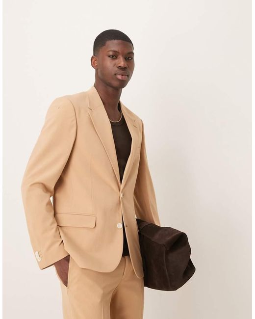 ASOS Natural Four Way Stretch Skinny Fit Suit Jacket for men