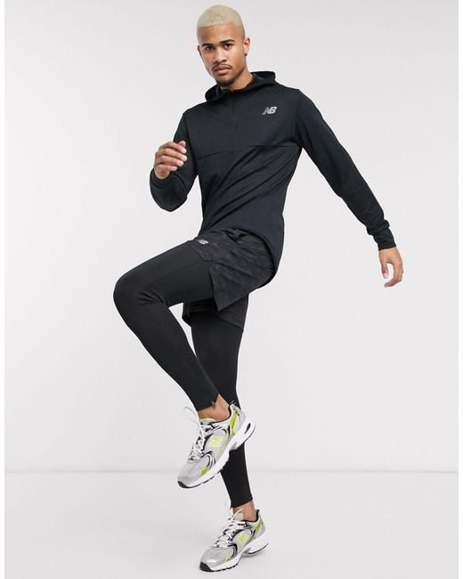 New Balance Black Running Tenacity Quarter Zip Hooded Jacket for men