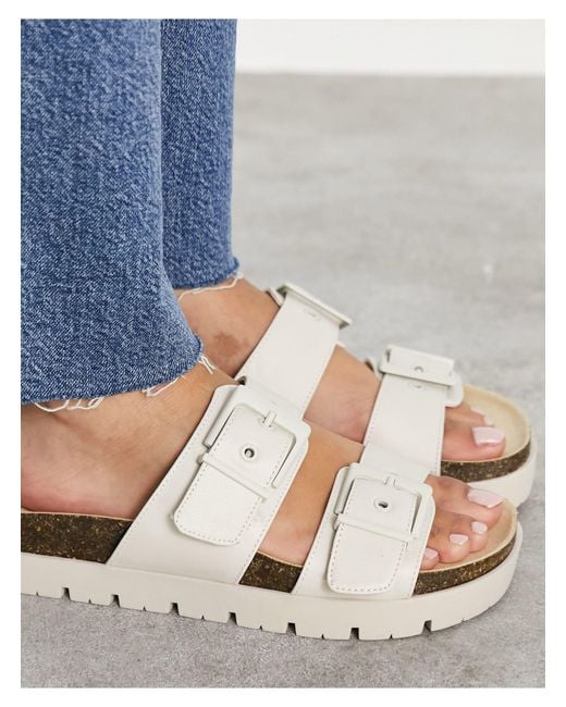 Stradivarius Buckle Double Strap Sandal in White - Save 6% | Lyst