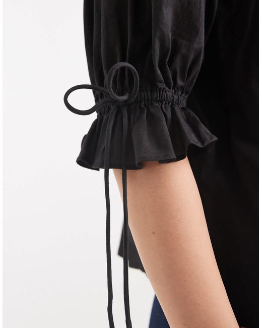 ASOS Blue Ruffle Front Top With Pleat Detail And Tie Front