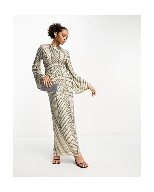 ASOS White Modest Long Sleeve Chevron Embellished Maxi Dress