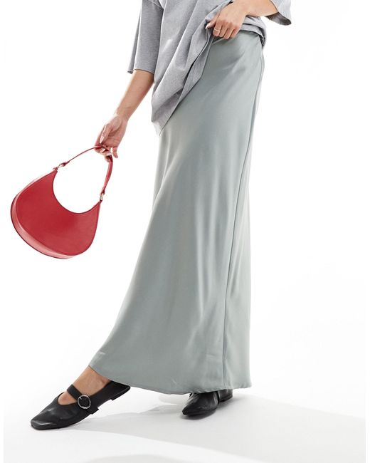 Vero Moda Gray Satin Ankle Length Skirt