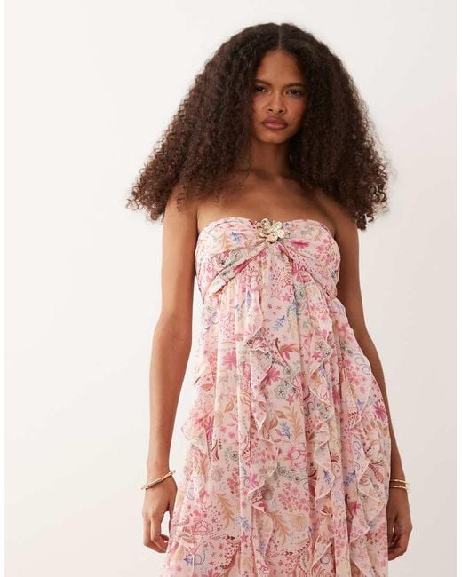 Abercrombie & Fitch Pink Strapless Ruffle Hardware Maxi Dress