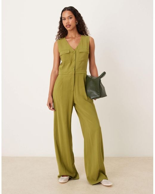 Mango Green Sleeveless Button Through Jumpsuit