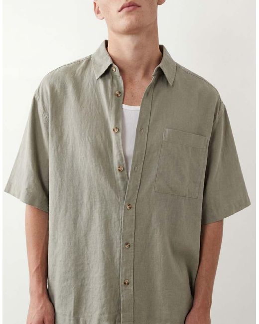 ASOS Gray Oversized Linen Blend Shirt for men