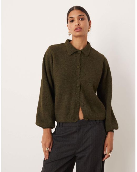 ASOS Green Knitted Cardigan With Wool