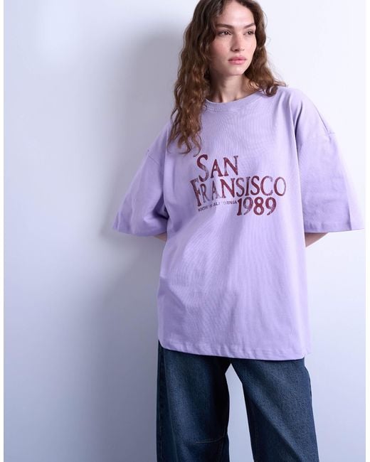 TOPSHOP Blue Graphic San Francisco Oversized Tee