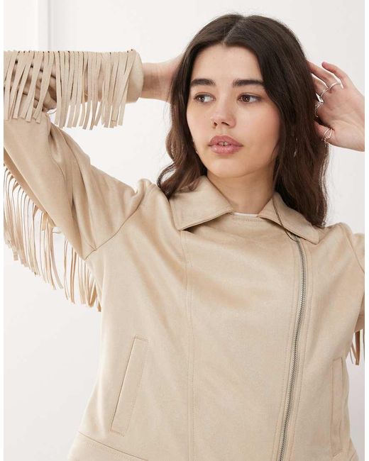 Noisy May Natural Fringe Biker Jacket