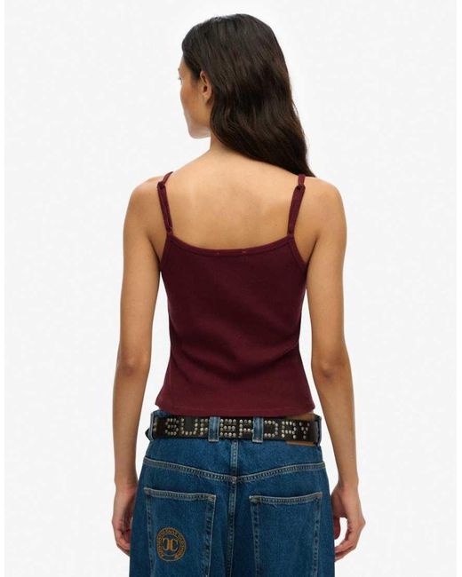 Superdry Purple Athletic Essentials Embroidered Button Cami Top