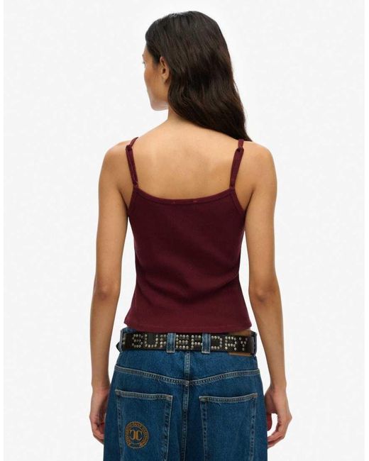 Superdry Purple Athletic Essentials Embroidered Button Cami Top