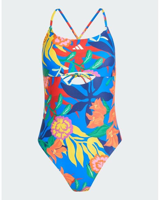 Adidas Originals Blue Mexicana Florals Tie-Back Swimsuit