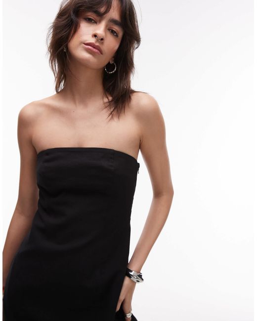 Robe bandeau mi-longue en lin mélangé à larges coutures TOPSHOP en coloris White