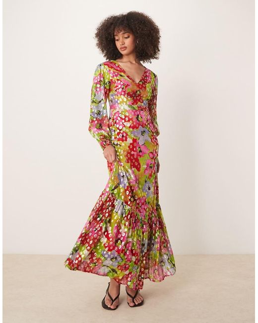 Finding Friday Multicolor Metallic Printed Balloon Sleeve Maxi Dress
