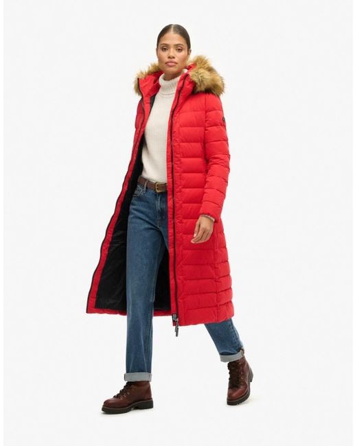 Superdry Red Arctic Longline Puffer Coat