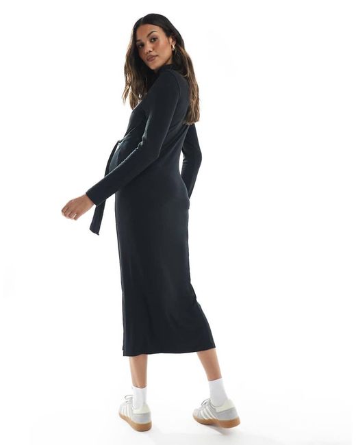 Mama.licious Blue Mamalicious Maternity Jersey Rid Roll Neck Midi Dress