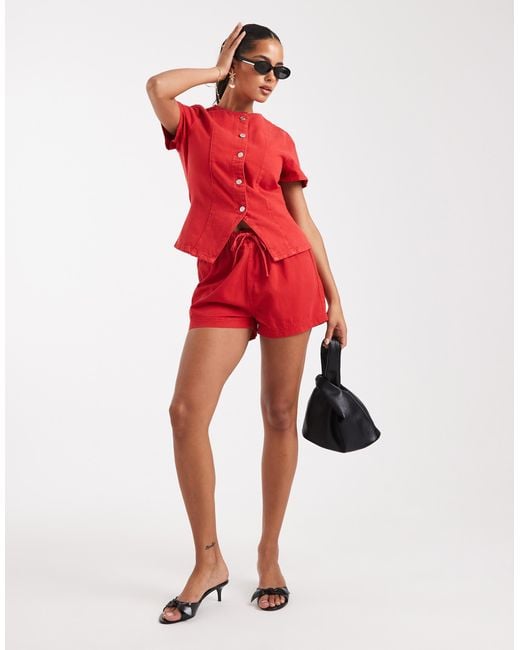 ASOS Red jogger Style Denim Pull On Short