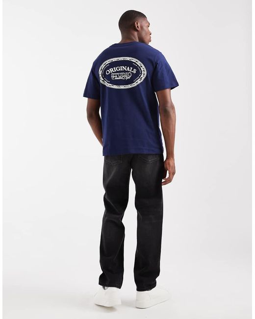 Jack & Jones Blue Oversized Originals T-shirt With Back Print for men