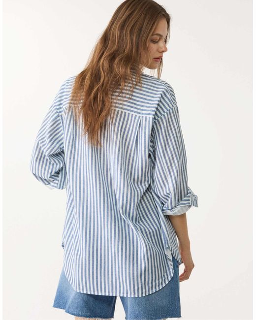 Stradivarius Blue – hemdbluse aus leinenmix