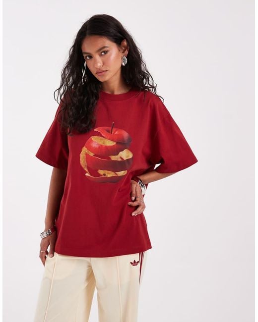 ASOS Red Oversized T-shirt With Spiral Apple Graphic