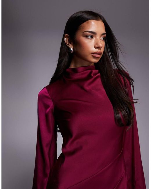 ASOS Purple Satin Seam Detail Maxi Dress With Frill Detail