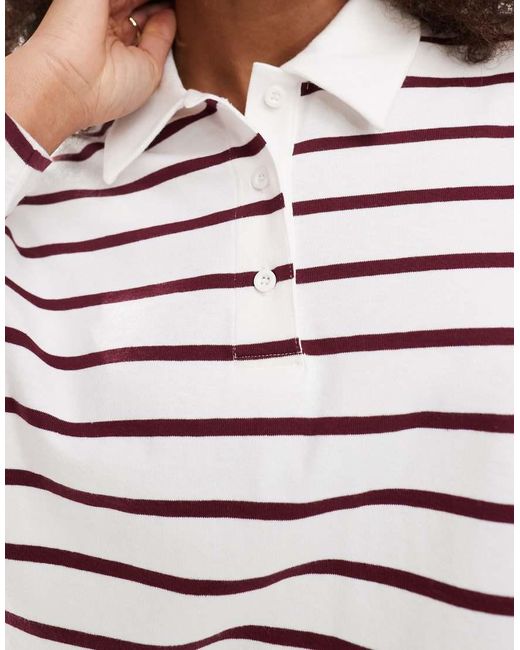 ONLY White Stripe Long Sleeve Polo