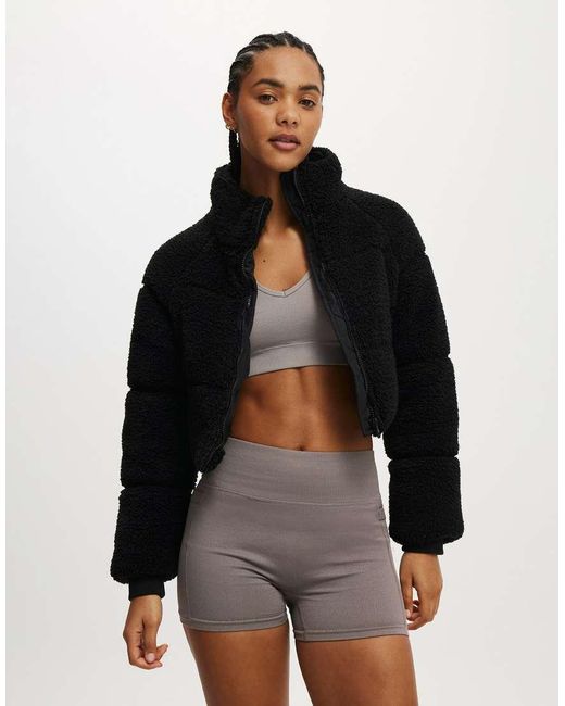 Cotton On Black The Mother Puffer Cropped Sherpa Jacket