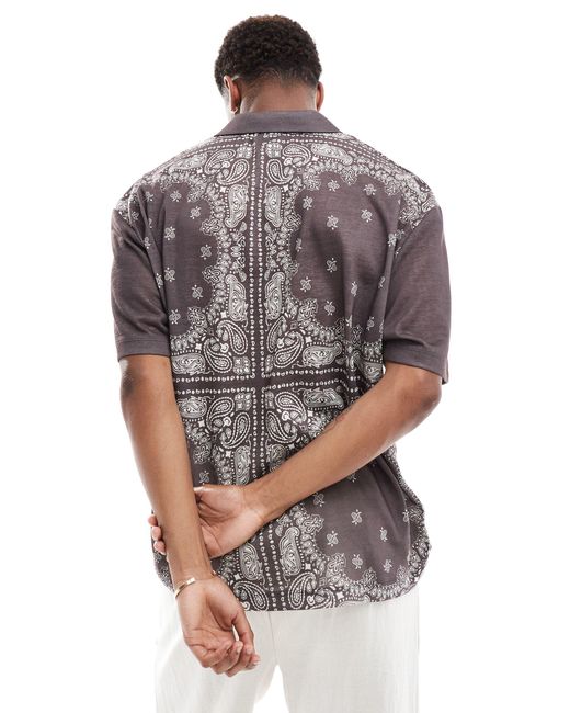 ASOS – oversize-polohemd mit durchgehendem paisley-print und reverskragen in Gray für Herren