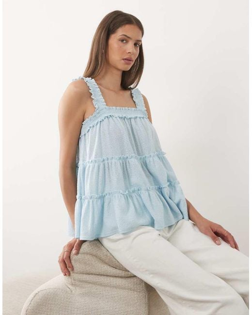 Miss Selfridge Blue Ruffle Tiered Babydoll Top