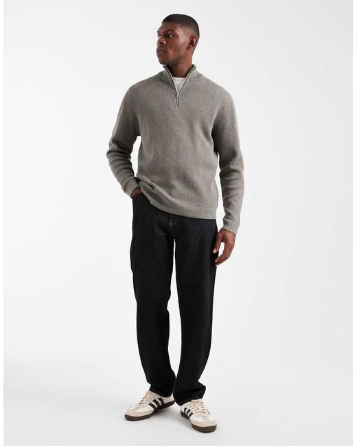 Only & Sons Gray Half Zip Knitted Jumper for men