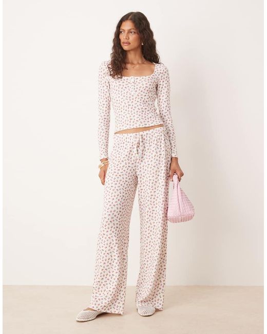 Top De Manga Larga Con Estampado De De Punto Pointelle De (Parte De Un Conjunto) ASOS de color Natural
