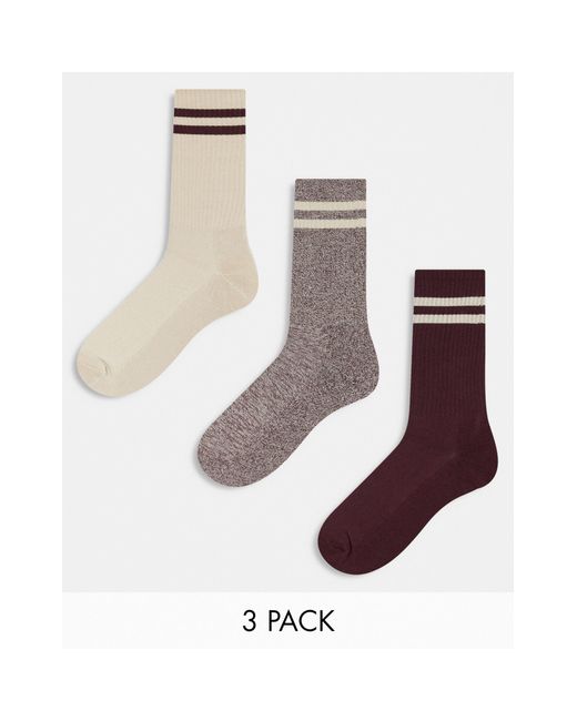 River Island White 3 Pack Double Stripe Tube Socks for men