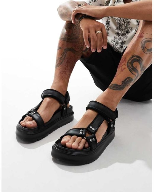 Bershka Black Buckle Strap Sandal for men