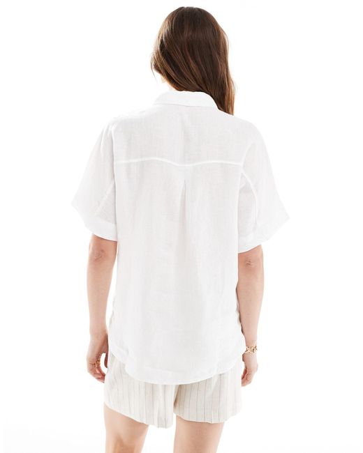 Mango White Short Sleeve Linen Shirt