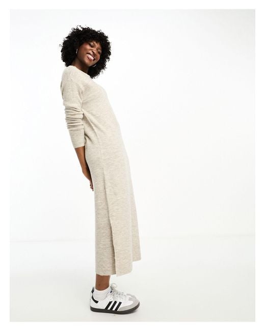 Vero Moda Natural – midi-pulloverkleid aus strick