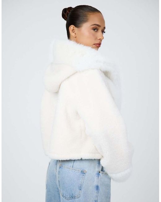 Aria Cove Gray Faux Fur Trim Boucle Hooded Jacket