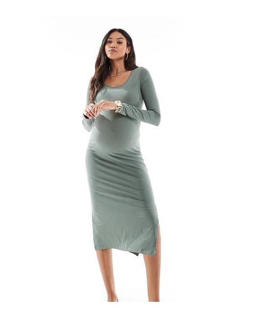Mama.licious Green Mamalicious Maternity Jersey Bodycon Midi Dress