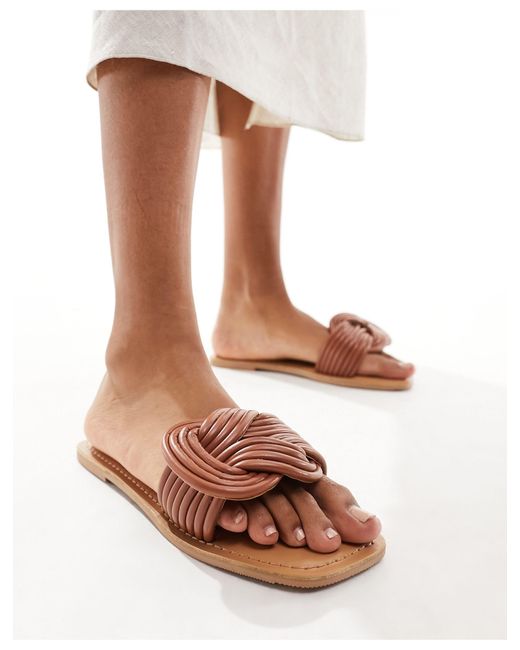 ASOS Brown Wide Fit Fifi Woven Mule Flat Sandals
