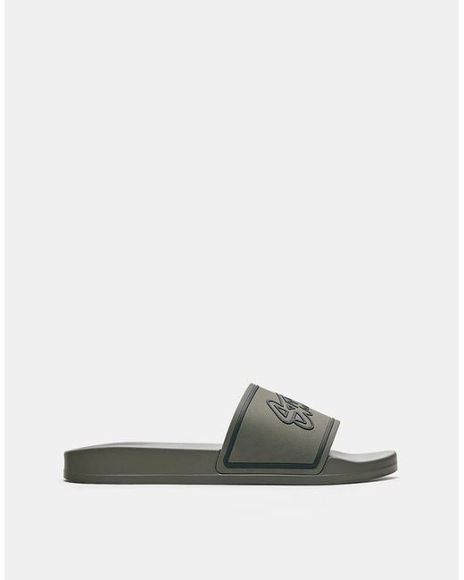 Pull&Bear Green Stwd Rubberised Sandals for men