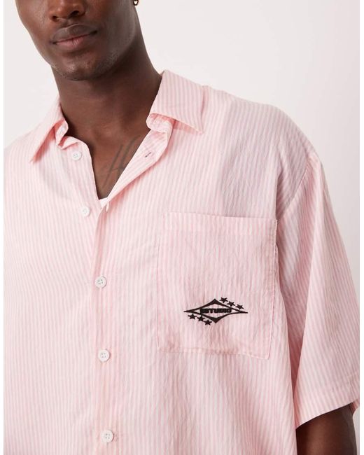 ASOS Oversized Gestreept Overhemd Met Borduursel in het Pink voor heren