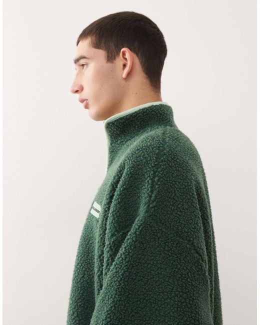 Collusion Green Half Zip Borg Fleece for men