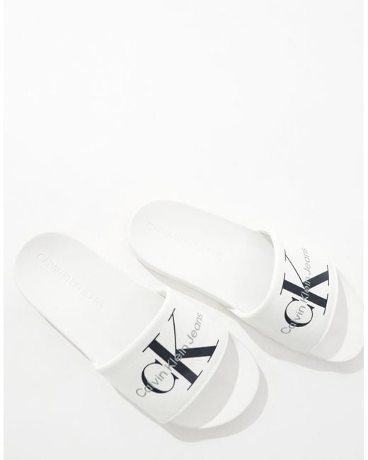 Calvin Klein White Logo Sliders for men