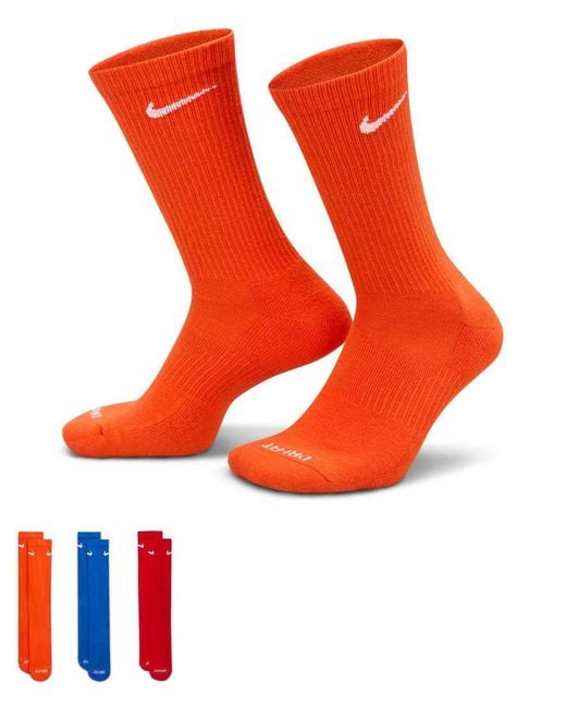 Nike Orange Everyday Cushioned Plus 3 Pack Crew Socks for men