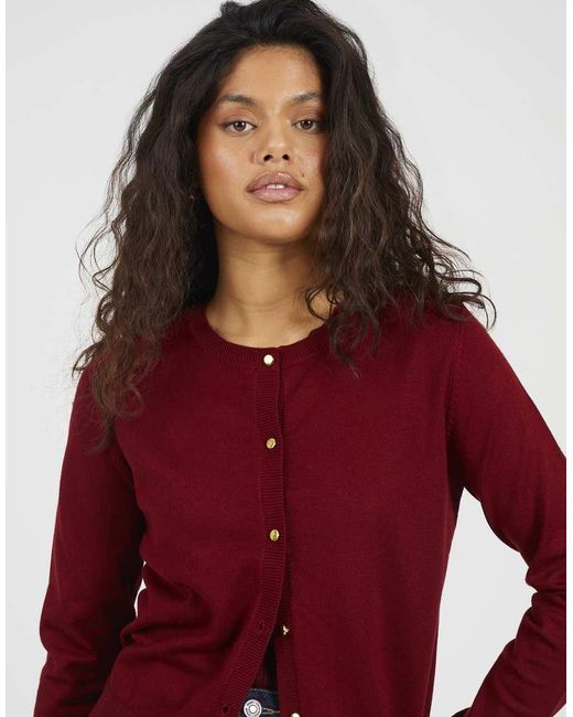 Brave Soul Red Crew Neck Cardigan With Metallic Buttons