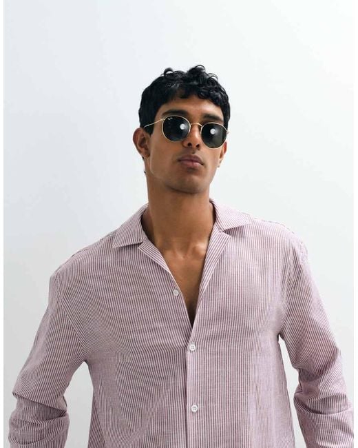 ASOS Purple Relaxed Camp Collar Seersucker Striped Shirt for men