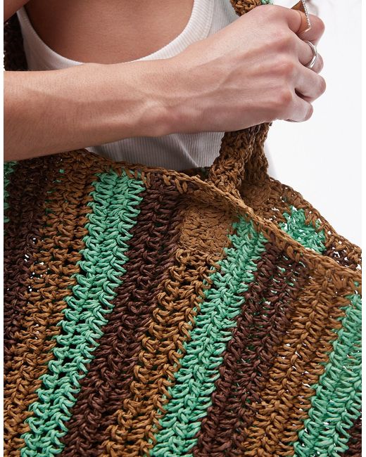 TOPSHOP Green Tana Oversized Woven Straw Tote Bag