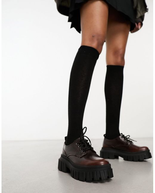 Stradivarius Black Chunky Lace Up Loafer