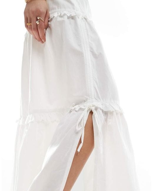 Monki White Tiered Maxi Skirt With Ruffle Detail